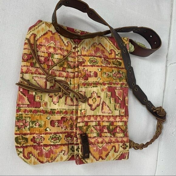 Handmade Upcycled Material & Leather Southwest Crossbody Bag - Picture 7 of 13